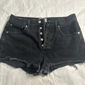 AGOLDE Premium Los Angeles Black Denim Frayed Hem‎ Button Fly Shorts